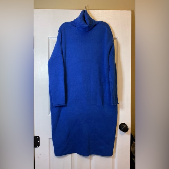 Long Blue Turtleneck Sweater With Open Front or back Size L - Picture 3 of 5
